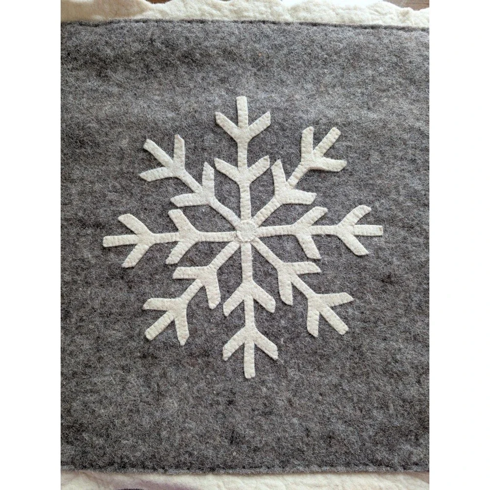 ARCADIA HOME WOOL FELT SNOWFLAKE PILLOW COVER GRAY